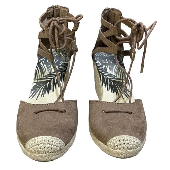 DV Dolce Vita Taupe Suede Manica Lace Up Zip Back Espadrille Wedge 8 M Boho - Picture 2 of 10